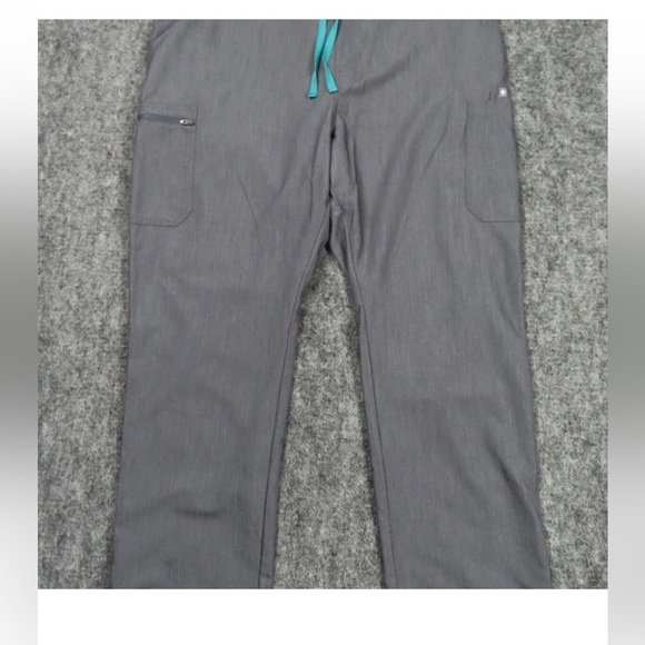 Figs Pants - Figs scrubs Gray Pants with Teal Drawstring